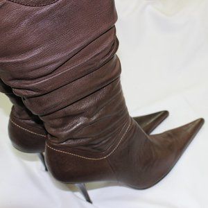 Chocolate Leather Ruched Stiletto Boots